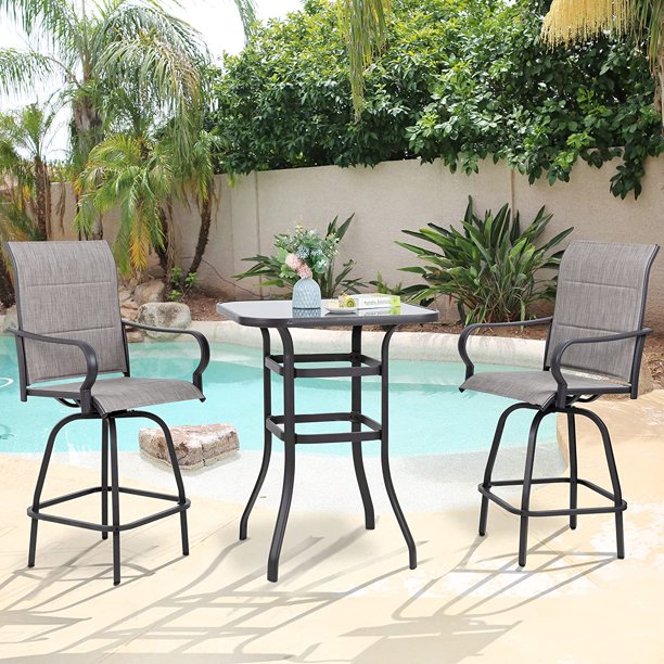 Sobaniilo 3 Piece Patio Swivel Bar Stools Set with Filled in Cotton