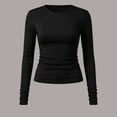 thumbnail image 3 of Bibifish Womens Tshirt Crew Neck Long Sleeve Side Ruched Fitted Tees Casual Layering Daily Office Spring Fall Everyday T-Shirts, 3 of 3