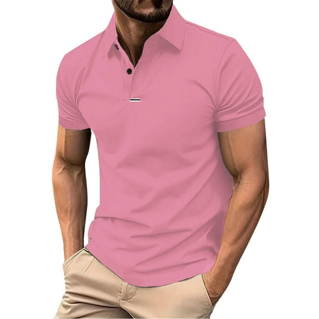 YDLCAFD European Pure Color and Versatile Men Casual Loose Collar Button Open Collar Ribbed Sports Short Sleeved Shirt