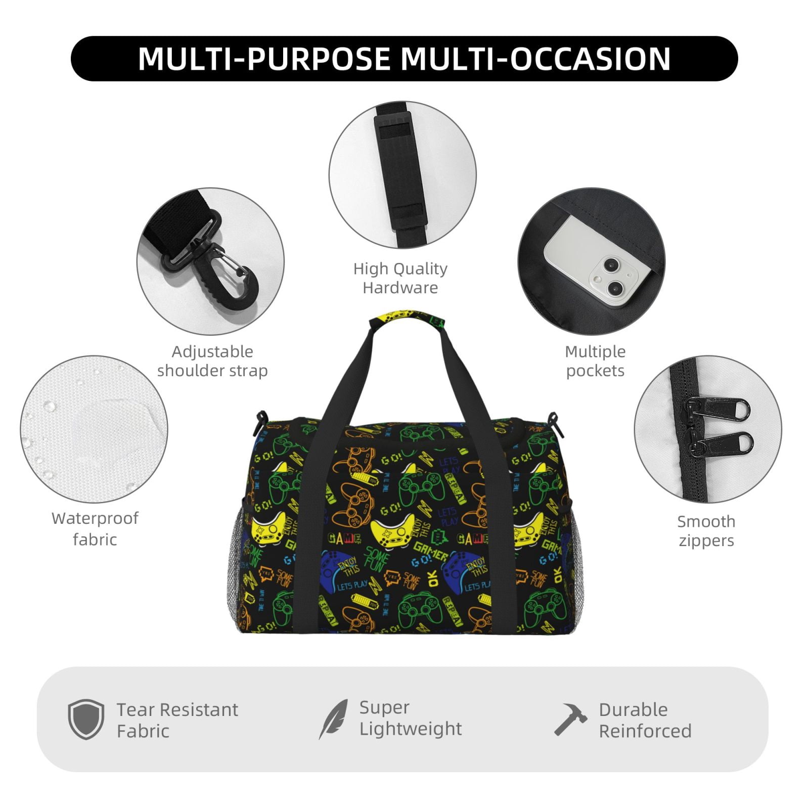 Fuzoiu Game Play Print Travel Duffle Bag,Carry On Tote Bags,Duffel Bag,Sport Gym Bag, Hospital Bag for Labor and Delivery, Overnight Bag,Luggage Bag