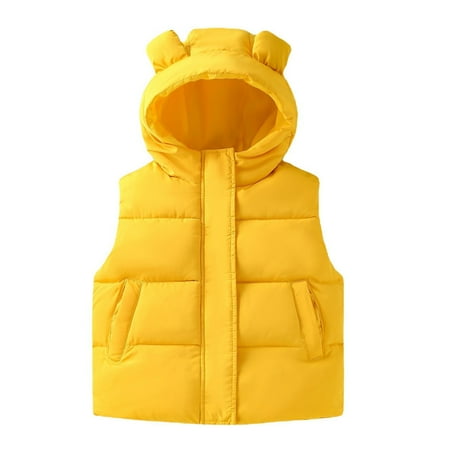 

Heavy Jacket Toddler Boys Girls Sleeveless Winter Warm Outwear Vest Jacket Coat Bear Ears Solid Color Yellow Winter Coats And Snow Pants for Boys