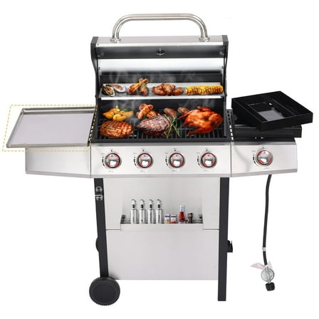 CIG GARDEN 4 Burner Gas Grill Combo with Side Burner, 3 in 1 Gas BBQ Grill with Charcoal Grill and Griddle, 52,000 Outdoor Barbecue Grill