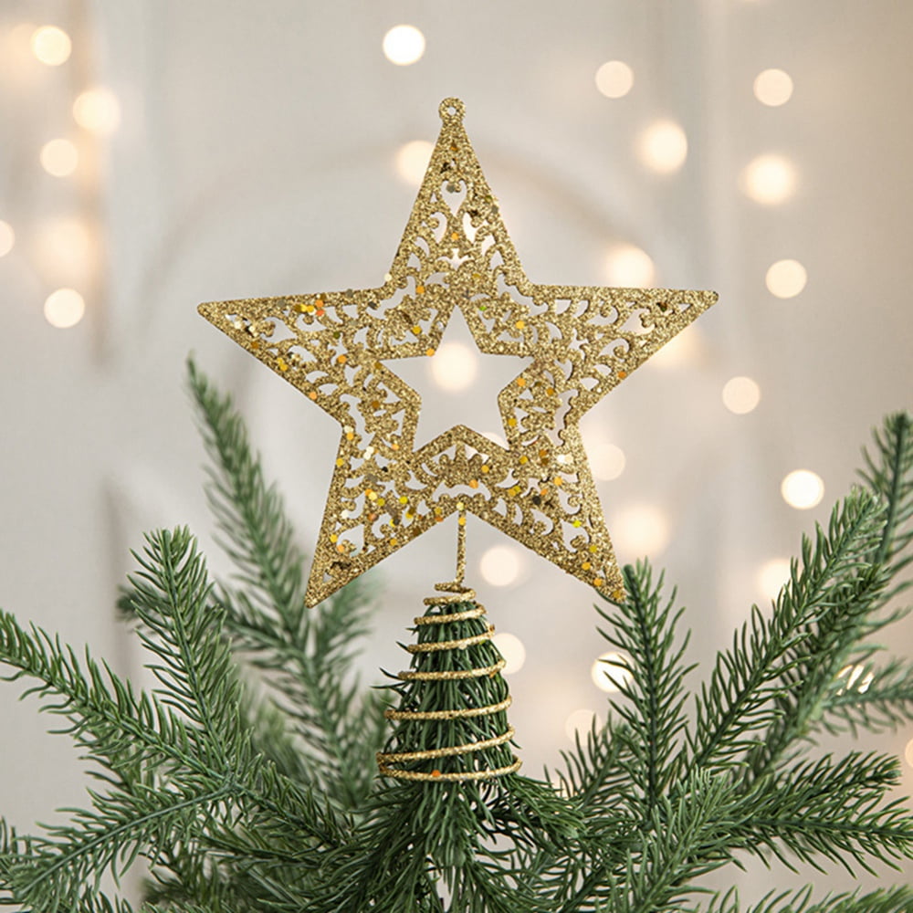 Løb Stifte bekendtskab Accord Christmas Star Tree Topper Glittered Metal Hallow Tree Star Fits for  General Size Christmas Tree - Walmart.com