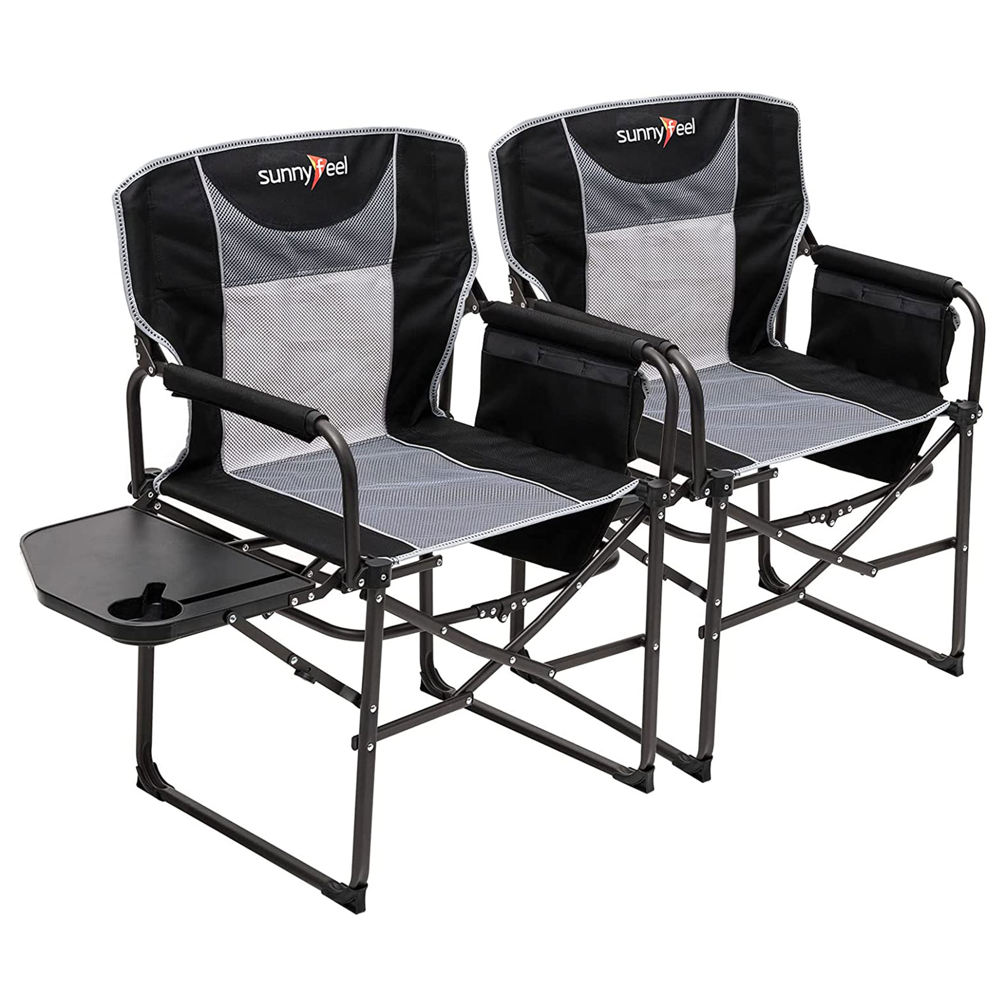 Sunnyfeel Folding Directors Camping Chairs with Side Tables, Set of 2