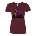 thumbnail image 2 of Neon Retro Rainbow DJ MC Hip Hop Cat | Womens Cat Lover Graphic T-Shirt, Maroon, Large, 2 of 4