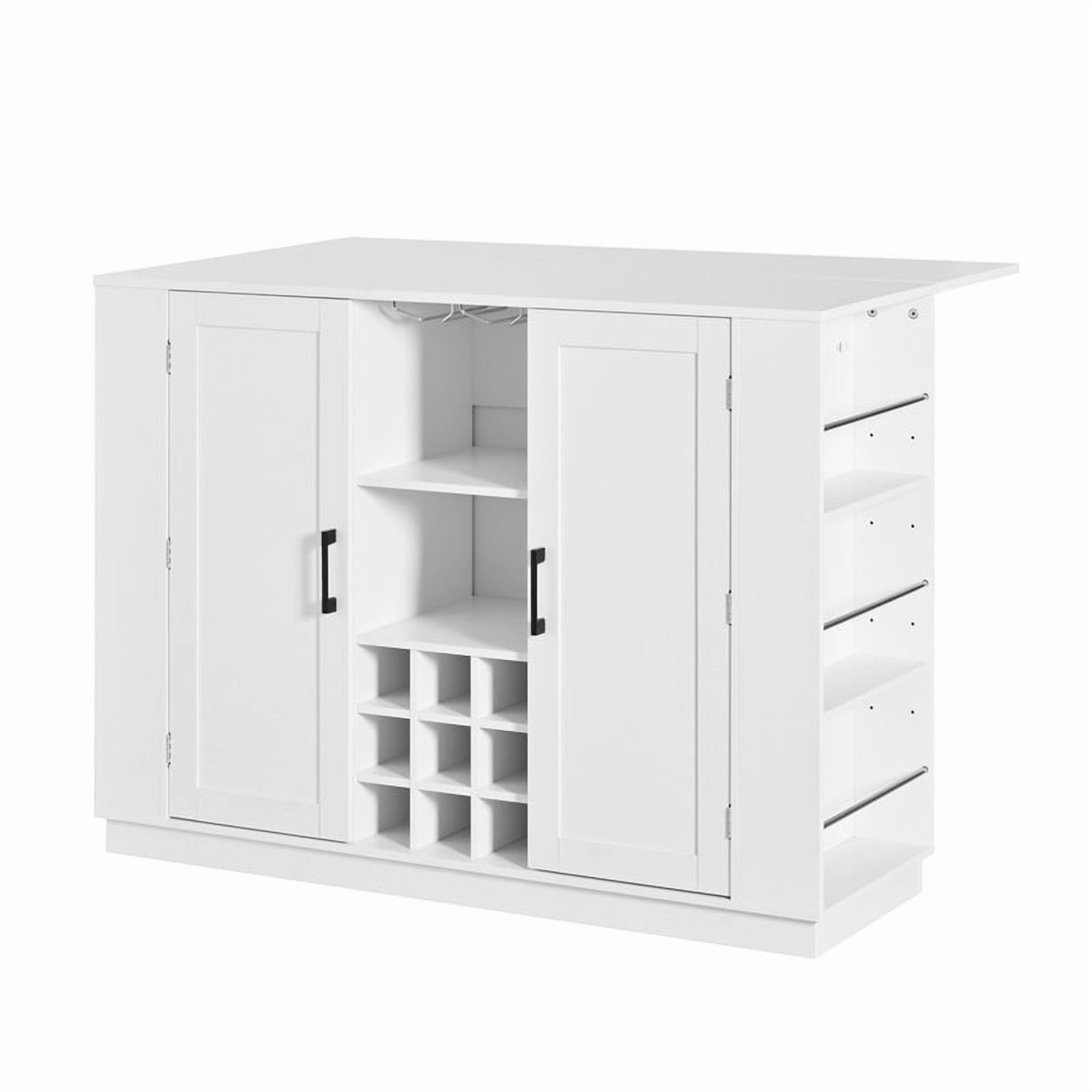 Counter Height Sideboard Buffet Kitchen Island with Drop Leaf & Power Outlet, Bar Storage Cabinet with Wine Rack & Stemware Holder
