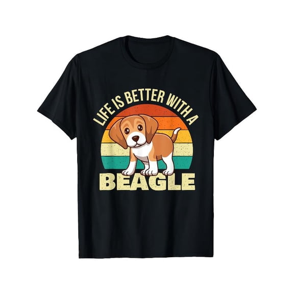 Cute Graphic Tee,Tops Has"Life Is Better with A Beagle"Letter Pattern,Round Neck Regular Fit T-shirts, Size(S-5XL)