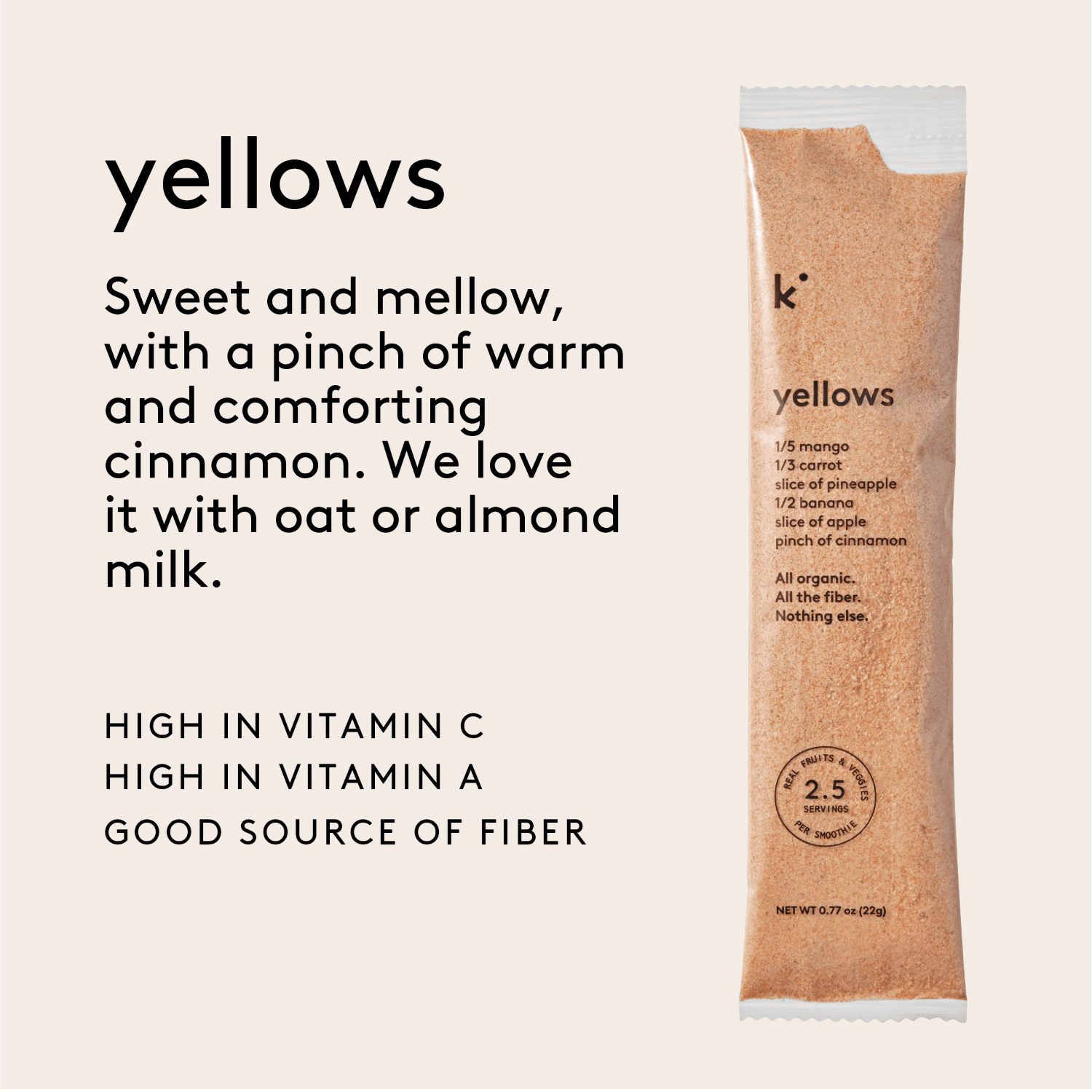 Kencko Yellows Organic Instant Fruit & Veggie Smoothies, Drink Mix, .78 oz, 4 Pack