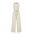 thumbnail image 4 of Sevevn Womens Fashionable Casual French Retro Temperament Fashionable Bottom Pants Wide Leg Jumpsuit Beige Free Size Christmas Deals, 4 of 6