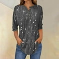 thumbnail image 2 of Summer Tops for Women 3/4 Sleeved Collar Button Up Floral Lightweight Easy Care Versatile Grey Womens T Shirts XXL, 2 of 5