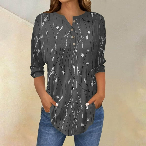 Women's 3/4 Sleeved Collar Button Up Shirt Floral Shirt Summer Top All Womens Long Sleeve Rayon Tops for Women Shirt Women Long Sleeve Summer Short Sleeve Tops for Leggings Short Sleeve Tech Stretch