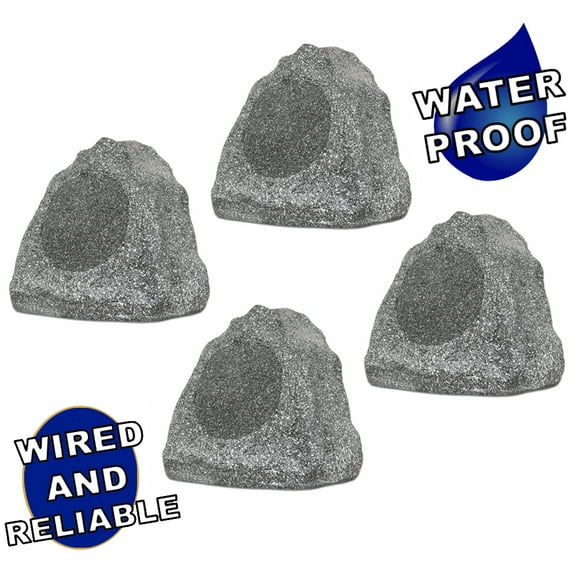 Theater Solutions 4R6G Outdoor Granite 6.5" Rock 4 Speaker Set for Deck Pool Spa Yard Garden