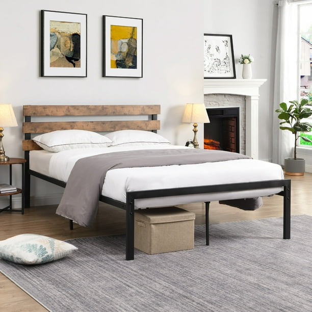 Metal Bed Frames Sesslife Full, Black Wood Bed Frame No Headboard
