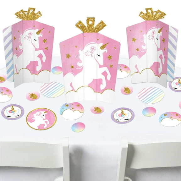 Big Dot of Happiness Rainbow Unicorn - Magical Unicorn Baby Shower or Birthday Party Decor and Confetti - Terrific Table Centerpiece Kit - Set of 30