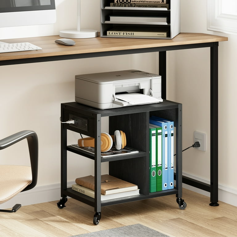 3-Shelf Mobile Home Office Caddy Printer Stand Cart in Black