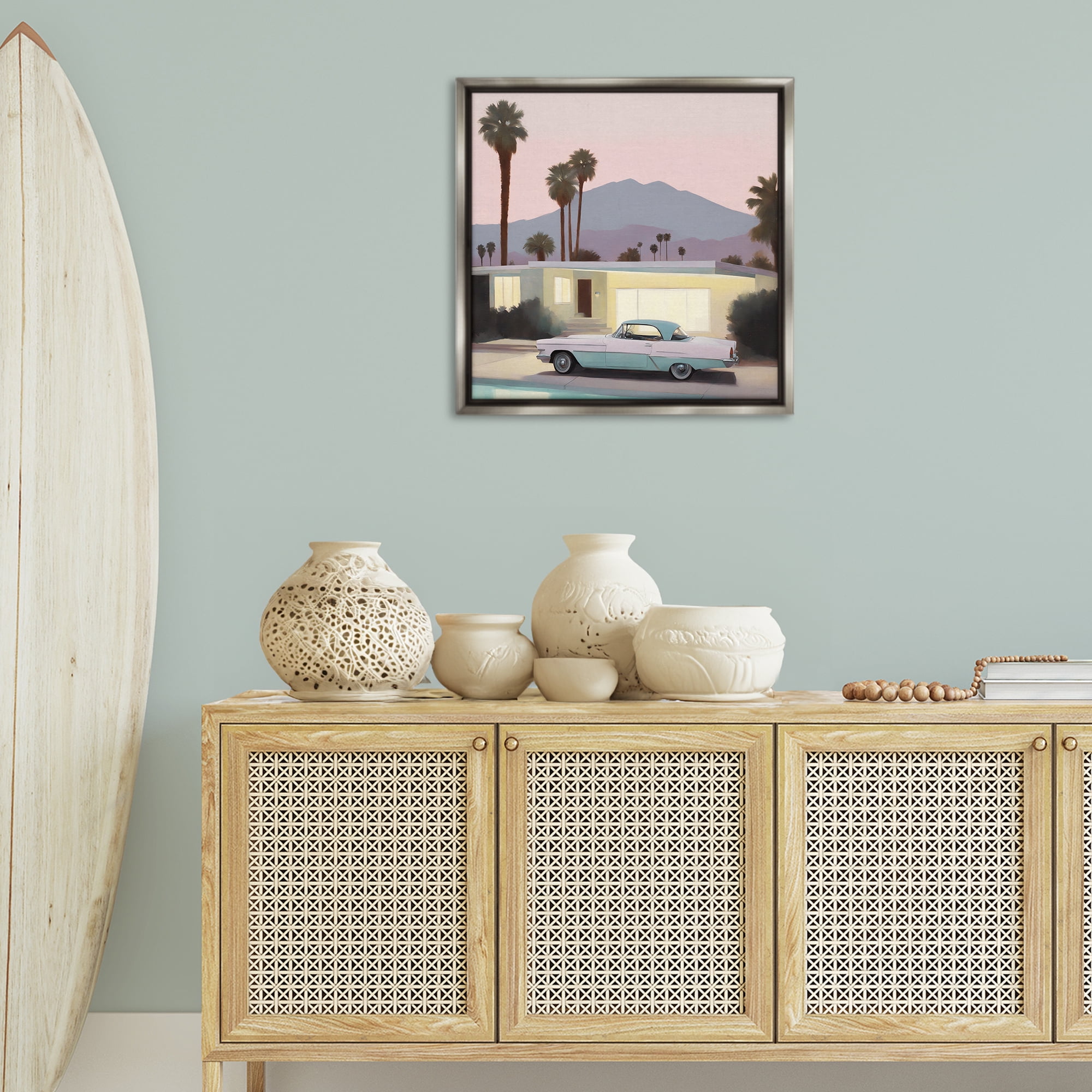 Stupell Industries Poolside Classic Car Transportation Painting Gray Floater Framed Canvas Art Print Wall Art, 25 x 25
