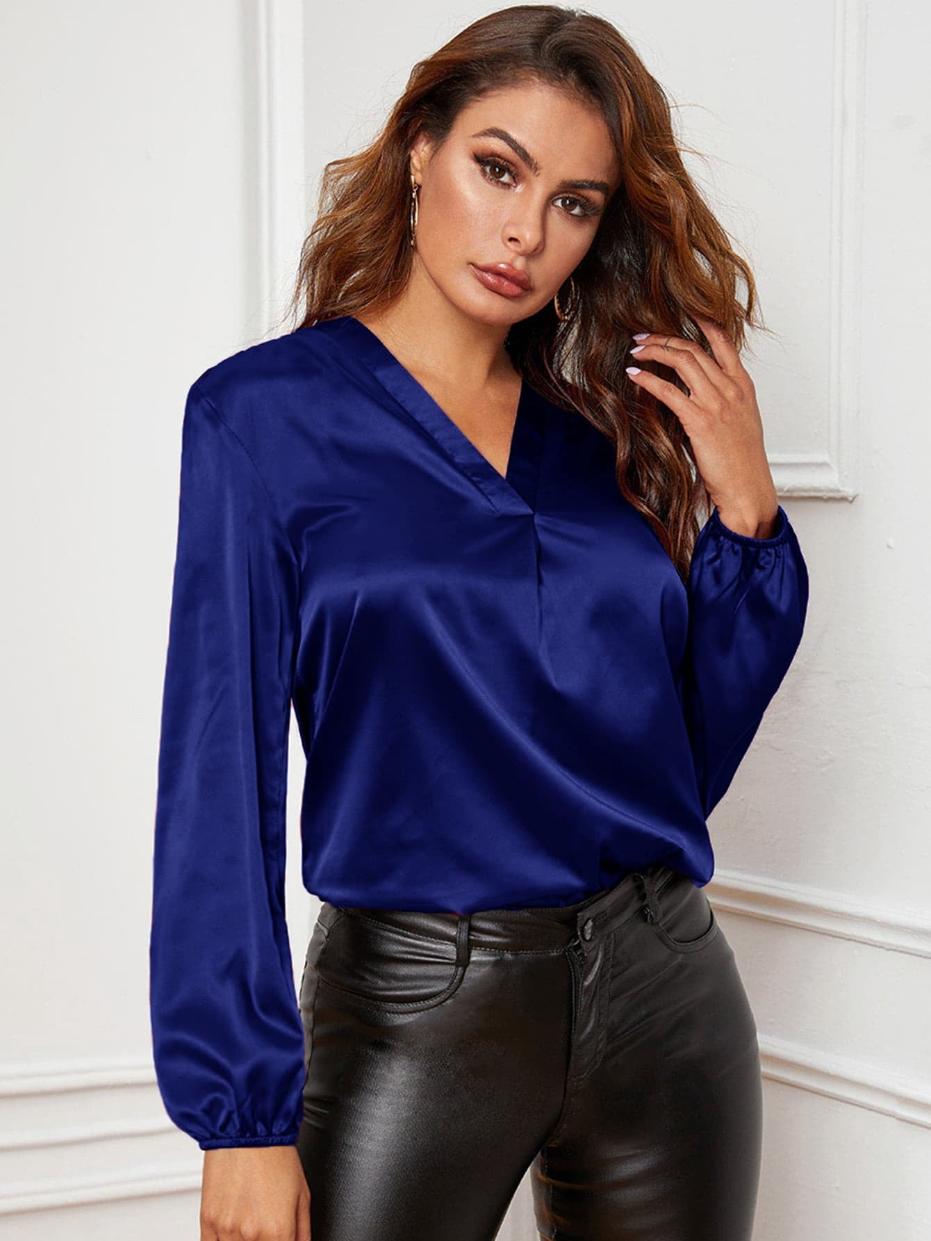 neck Lantern Sleeve Satin Blouse 2022 