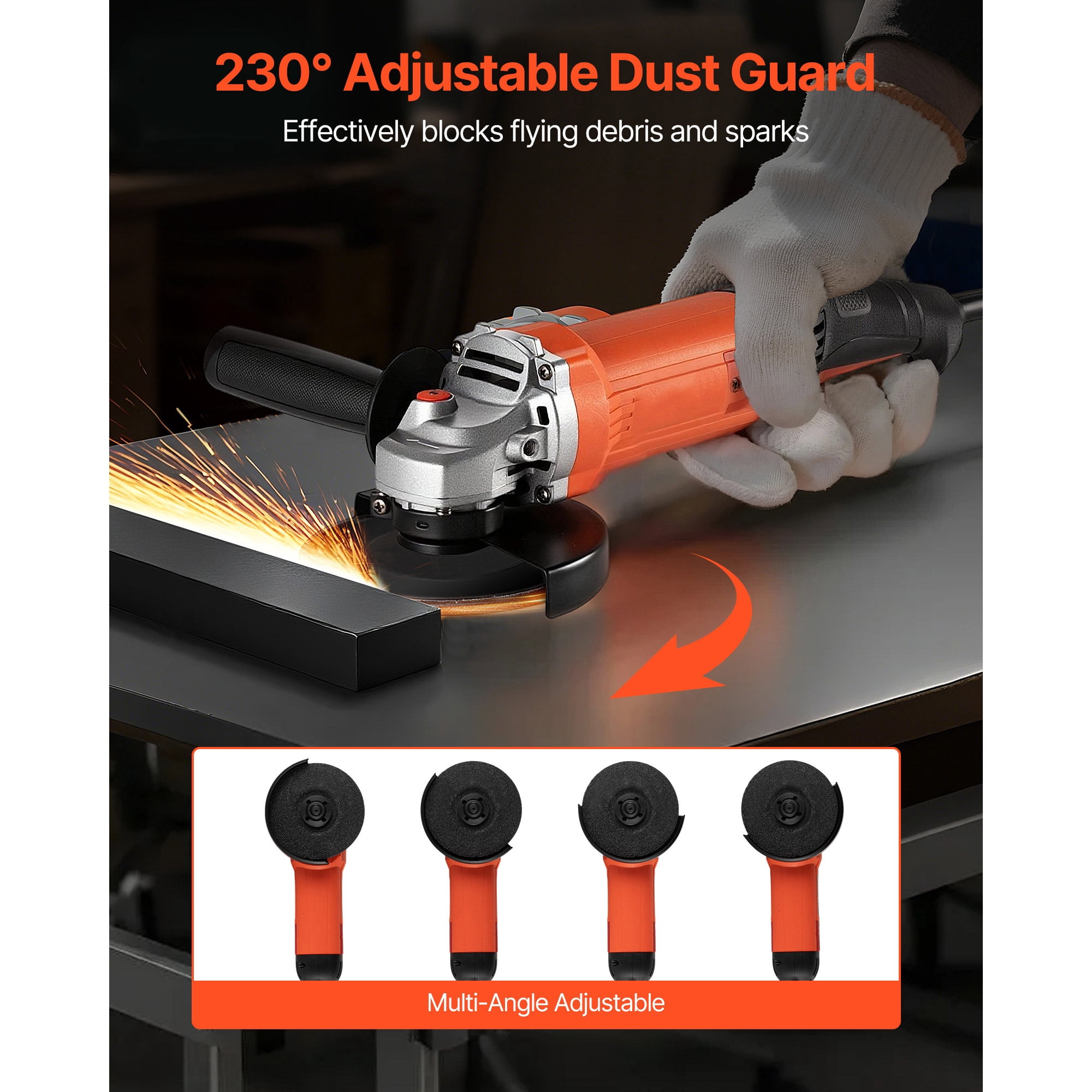 KFFKFF 5" Electric Angle Grinder, 10-Amp High-Speed Power Tool, 10000 RPM Corded Grinder with 230° Adjustable Dust Guard for Metal Cutting, Grinding, and Rust Removal (Disc Not Included)
