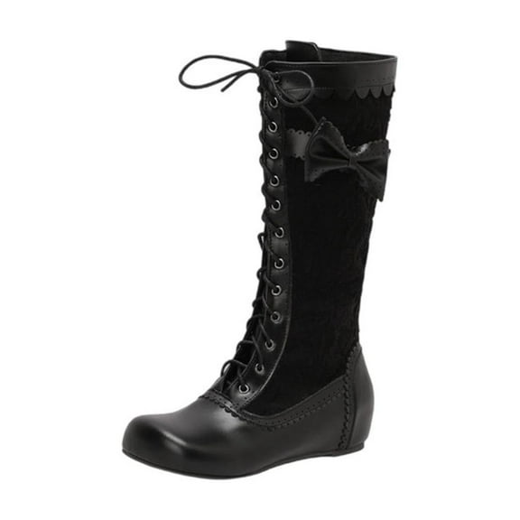 Black Womens Winter Boots With Bow Design And Side Zipper For Casual Wear And Comfort
