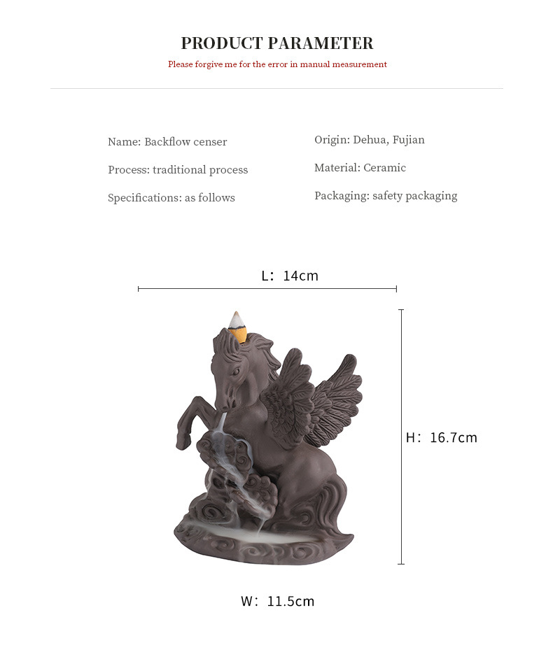 Creative Wing Horse Auspicious Clouds Backflow Incense Burner Waterfall Incense Stick Holder Burner Smoke Incense Path Decoration