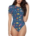 thumbnail image 1 of Saiise Motif Cosmos Fusées Grenouillère à Manches Courtes pour Femmes Col Rond Pyjama Justaucorps Extensible avec Fermeture à Pression-Petit, 1 of 7