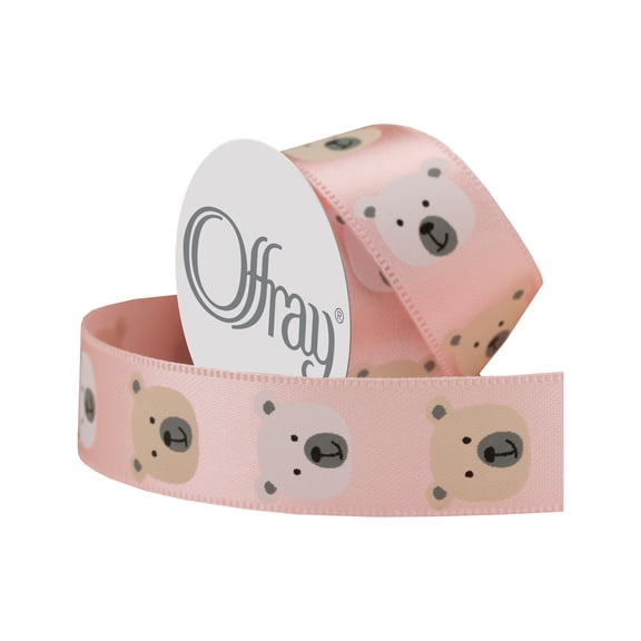 Offray 5/8" Microspool Bears Ribbon-Pink
