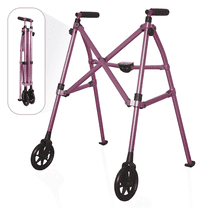 Stander Space Saver Walker, Lightweight Folding Walker for Seniors, Adult Walker with Wheels, Two Wheeled Rolling Walker with Rear Ski Glides, Regal Rose
