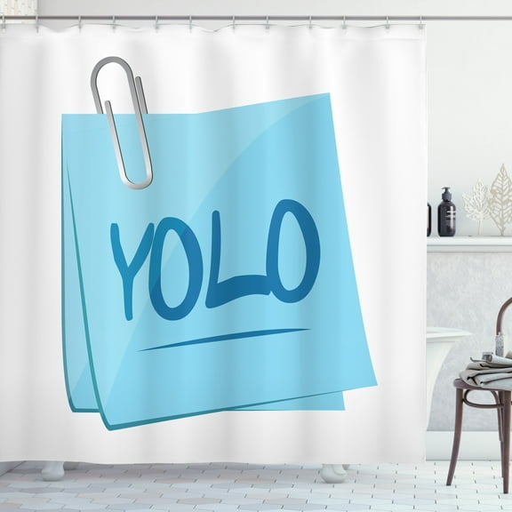 Ambesonne YOLO Shower Curtain, Modern Slogan Abbreviation, 69"Wx70"L, Grey Blue and Pale Blue