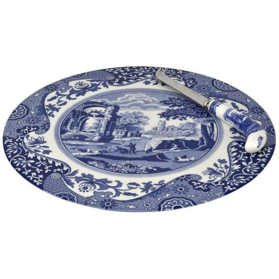 Spode Blue Italian 2 Piece Cheese Plate with Knife