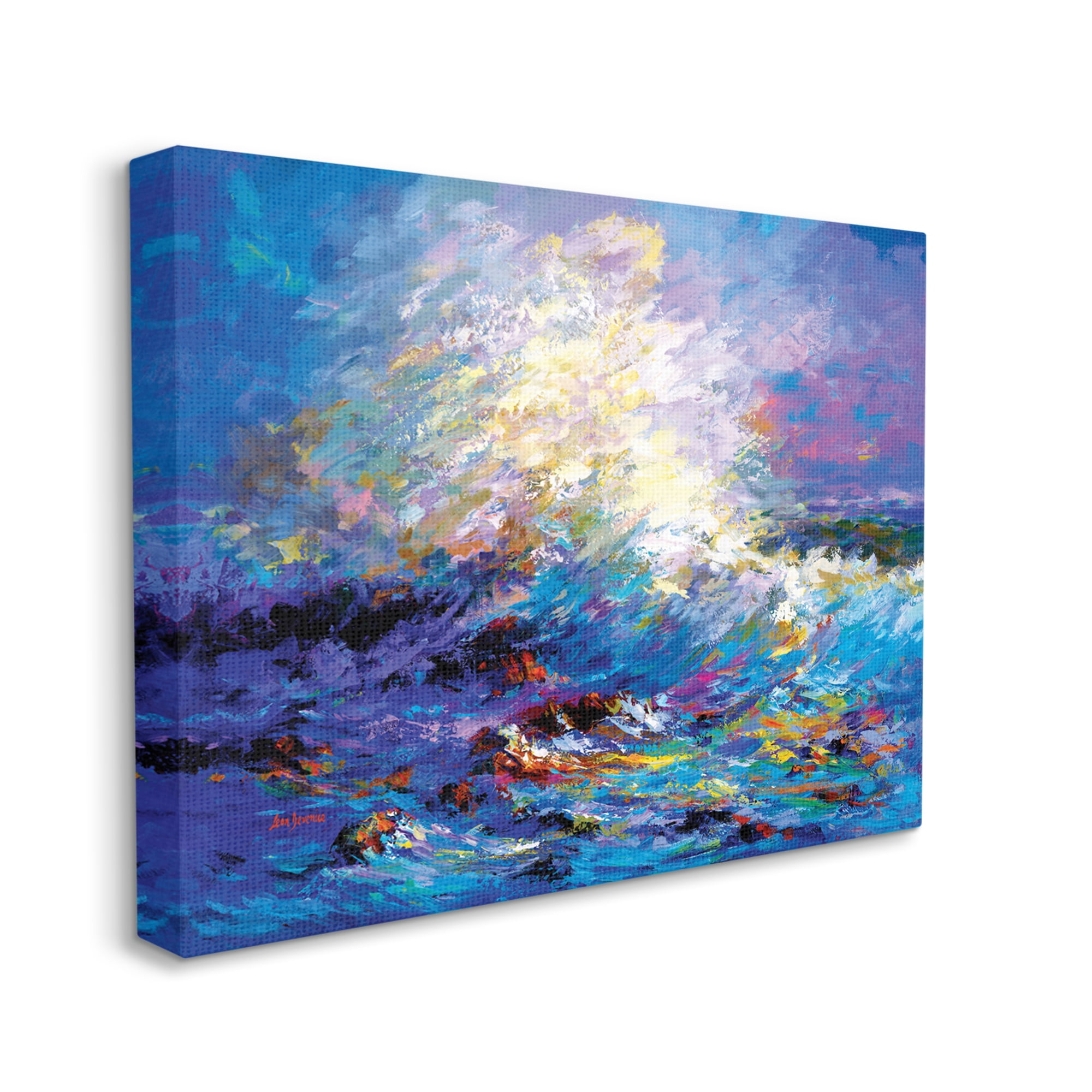 Stupell Industries Abstract Colorful Ocean Waves Landscape Painting Gallery Wrapped Canvas Art Print Wall Art, 30 x 24
