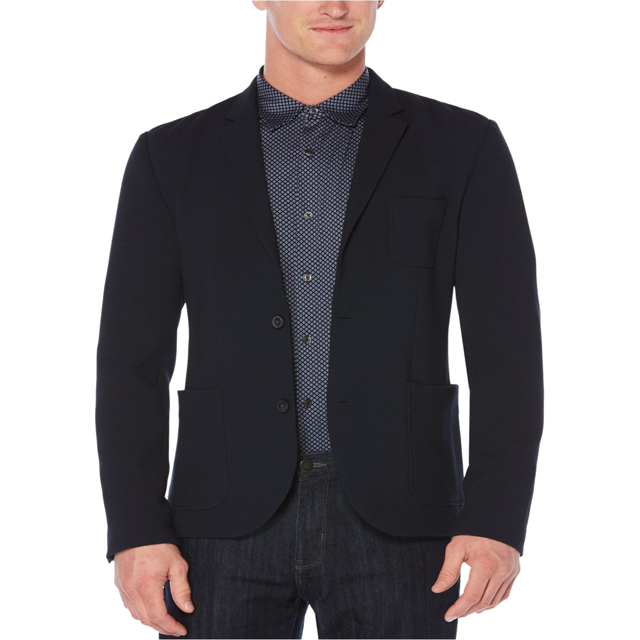 Perry Ellis - Chaqueta de punto con textura elástica para hombre, color azul, talla mediana Perry Ellis Chaqueta de sport