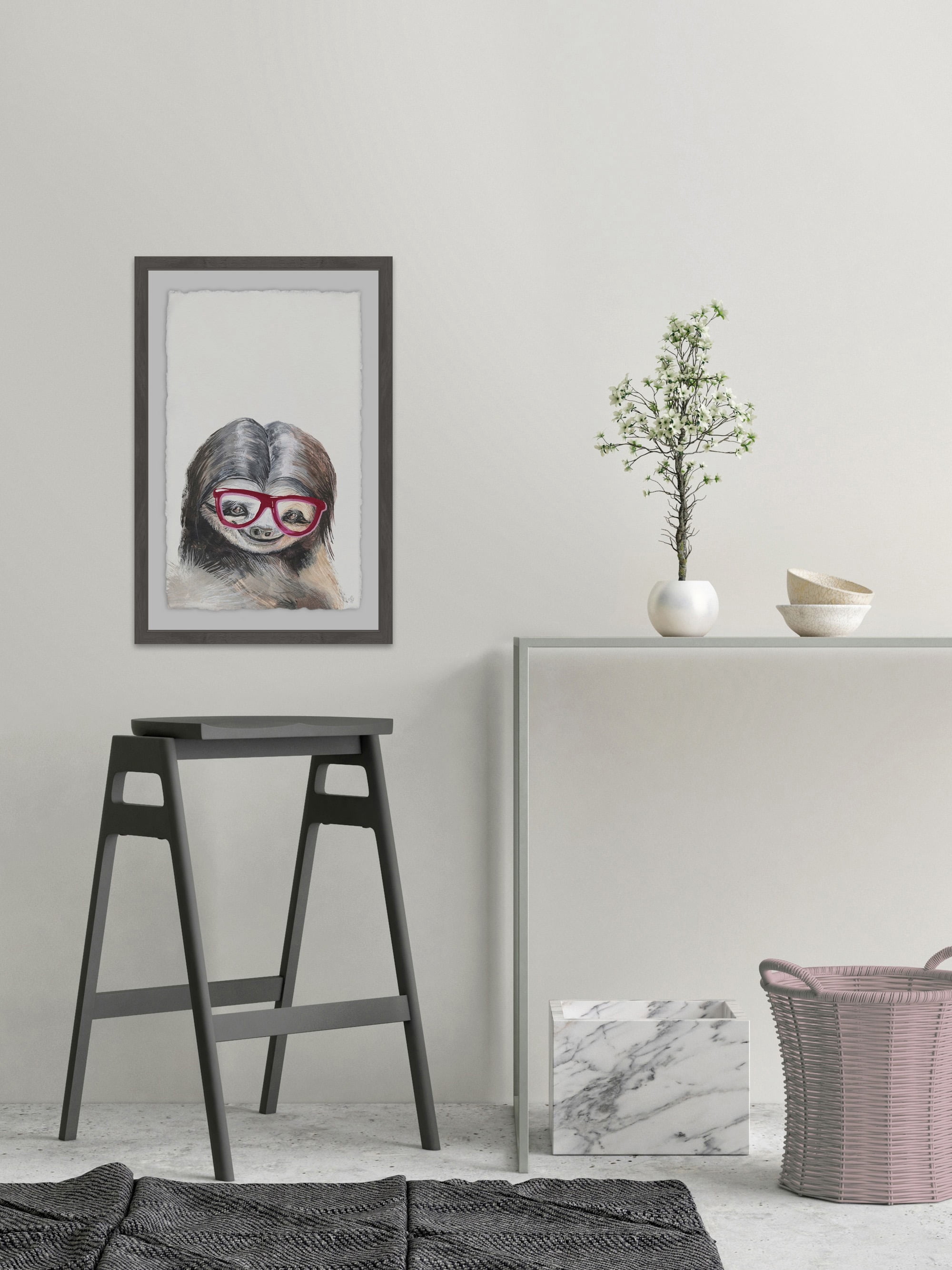 Nerdy Sloth Framed Painting Print