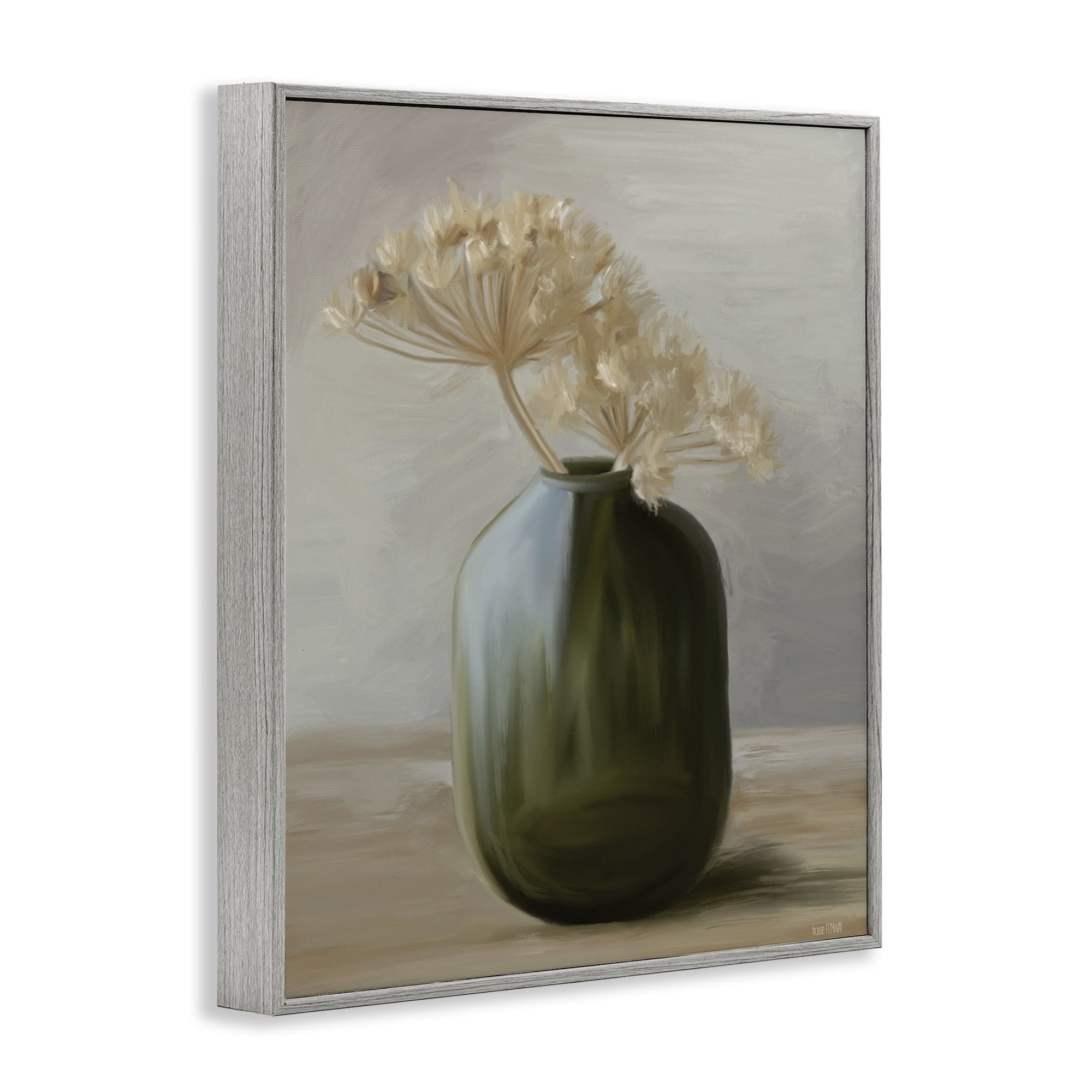 Stupell Industries Dried Blooms in Green Vase Gray Framed Giclee Art, design by House Fenway