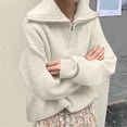 thumbnail image 2 of VISALY Half Zip Pullover Tunic Sweatshirt Turtleneck Sweater Oversize Zipper Knitted Pullover Long Sleeve Solid Color Loose Autumn Winter Sweaters Office Sweater Soft Pullover Basic Tops A One Size, 2 of 9