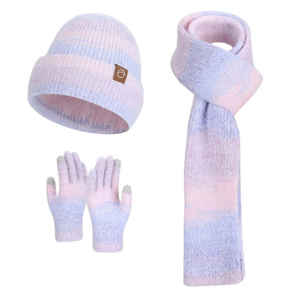 BRICH Winter Hat Scarf Gloves Set for Unisex 3 PCS Pom Beanie Skull Cap Knit Scarf Gloves Mittens Festive Gift Purple One Size