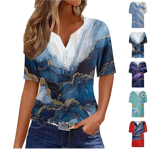ATENAR Womens Shirts Printed Soft T Shirts for Women Lightweight Tee Navy XL