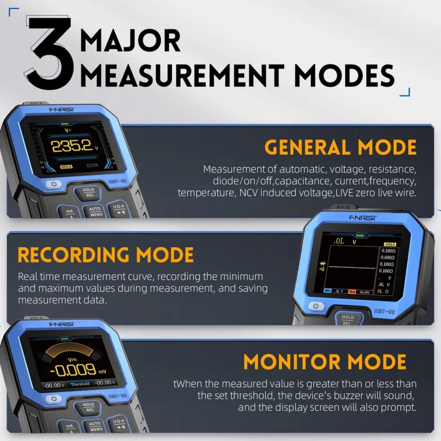 FNIRSI Smart Digital Multimeter, DMT-99 10000 Counts True RMS Auto-Ranging Multimeter with Temperature, NCV, Zero-Line Detection for Electrical Testing