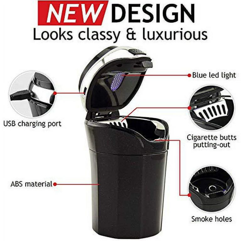 TAKAVU Car Ashtray 1 Pack Easy Clean Up Detachable Stainless Car Ashtray with Lid Blue Led Light and Removable Lighter for Most Car Cup Holder Silver Walmart