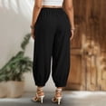 thumbnail image 6 of Hrsba Casual Pants for Women Solid Color Linen Straight Leg Elastic Waist with Pockets Summer Lightweight Trousers, 6 of 6