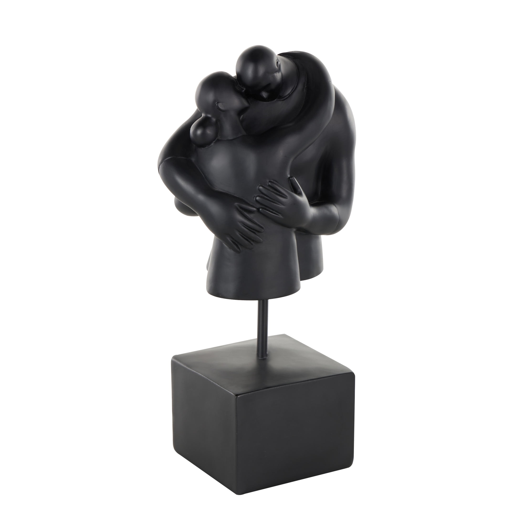 6" x 13" Black Resin Hugging People Sculpture with Square Base, by DecMode