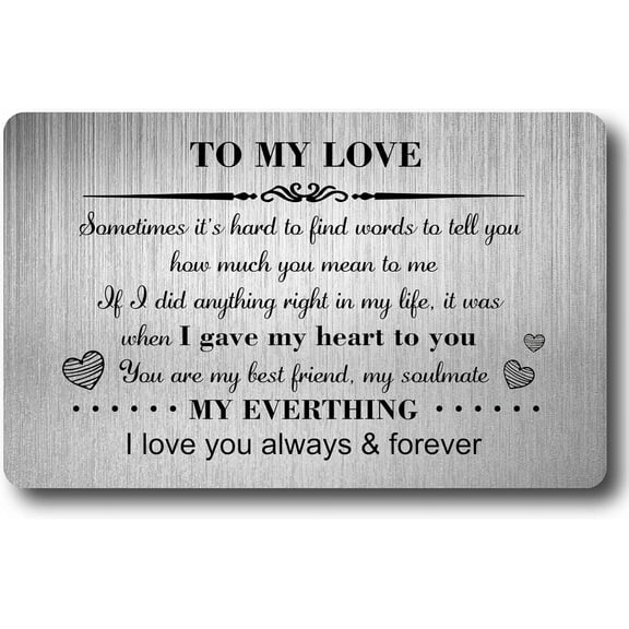 to My Love Engraved Wallet Insert Metal Wallet Card Insert Mini Love Notes for Him Men Boyfriend Husband Wedding Anniversary Birthday Valentine Christmas Keepsake Gift from Girlfriend Wife Gray