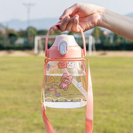 

Large Capacity Portable Water Bottle with Straw and Backing Strap for Outdoor
