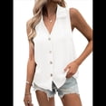 thumbnail image 3 of Blusa Tipo Túnica Informal con Cuello en V y Botones, Sin Mangas, para Mujer M, 3 of 8