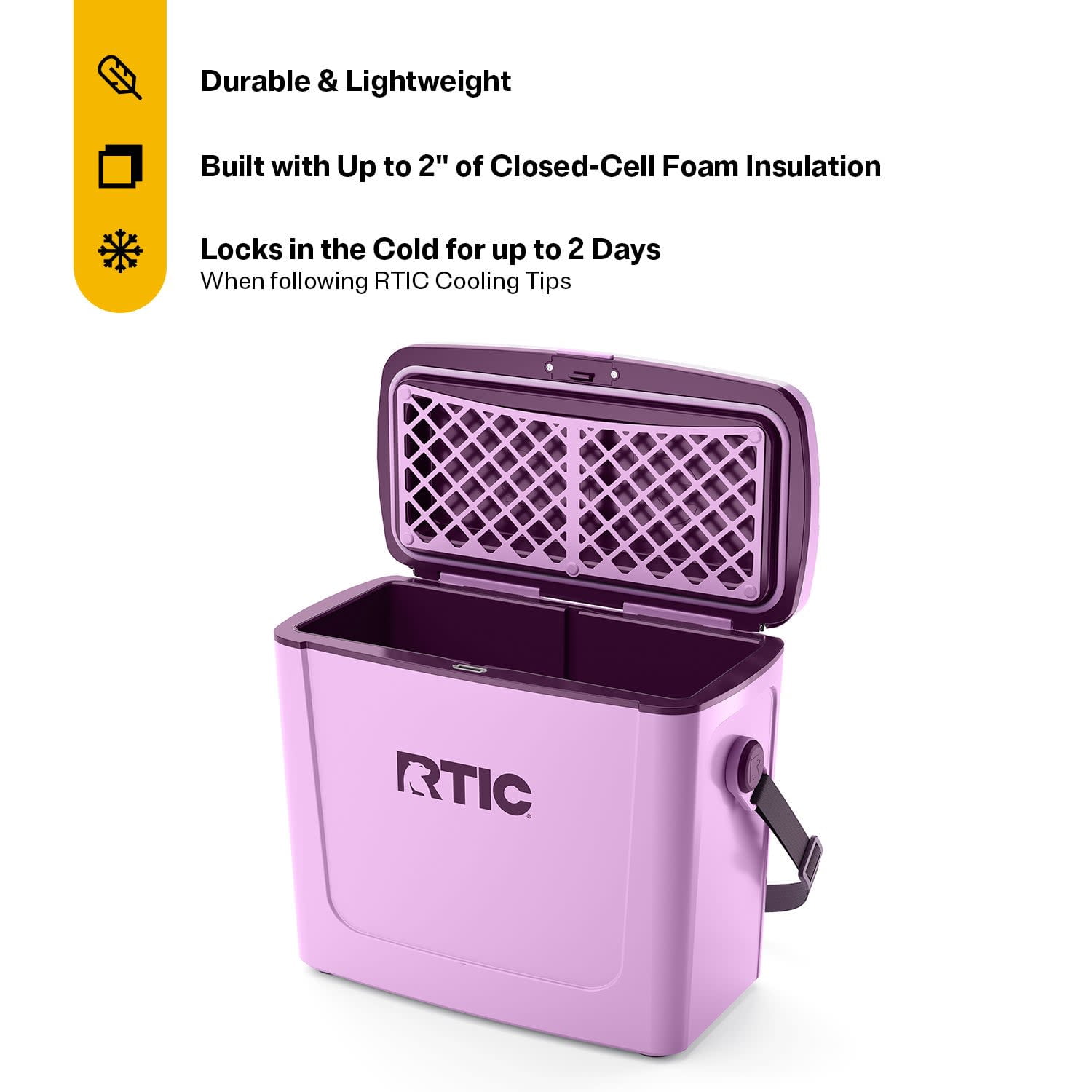 RTIC 16 QT Hard-Sided Ice Chest Cooler, Fits 20 Cans, Road Trip, Lavender/Plum