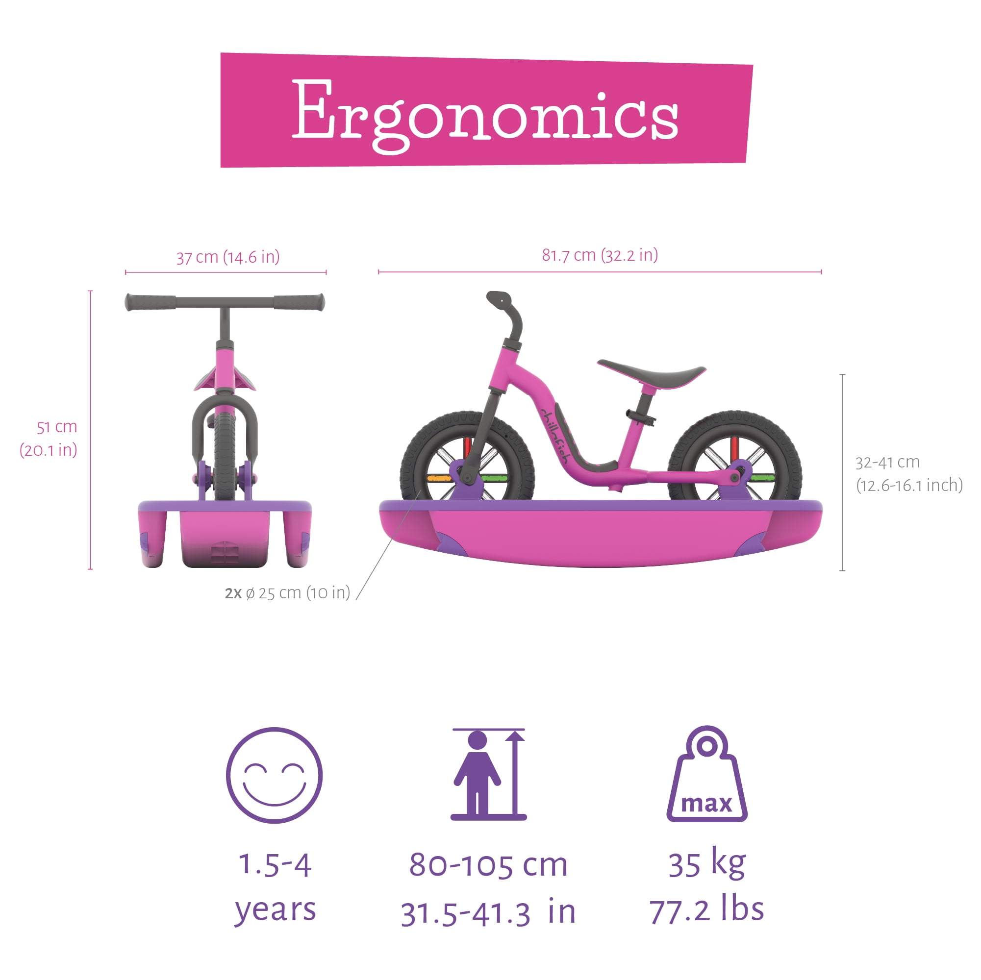 Chillafish Buzzi & Rocki, 2-in-1 Ride-On Toy, Rocker Base + 10" No-Pedal Balance Bike, Stable Learn-to-Balance Set, Ages 1,5-4 Years, Pink-Purple