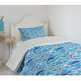 thumbnail image 4 of Ambesonne Lighthouse Quilted Bedspread Set 2 Pcs, Wavy Lines Dolphins, Twin Size, Blue Navy Blue Red, 4 of 6