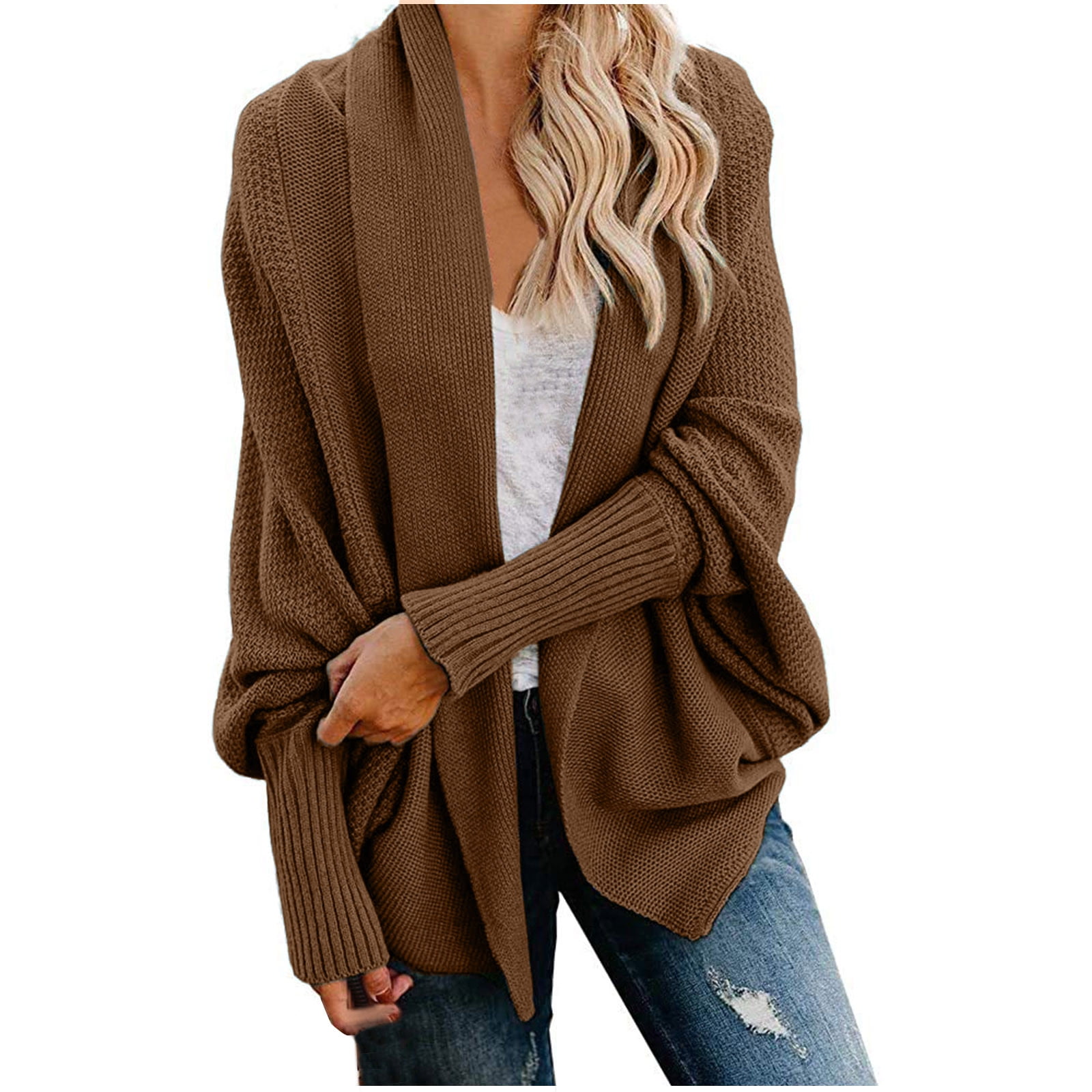 zanvin Big Holiday Gifts Clearance Christmas Gifts Women s Kimono Cable Knitted Slouchy Oversized Wrap Cardigan Sweater Coffee XL Walmart