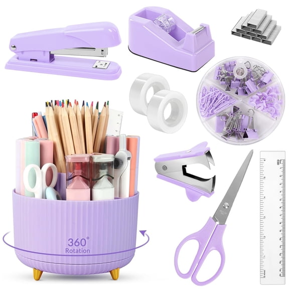 Set de material de oficina SKYDUE morado con soporte para lápices, 10 unidades