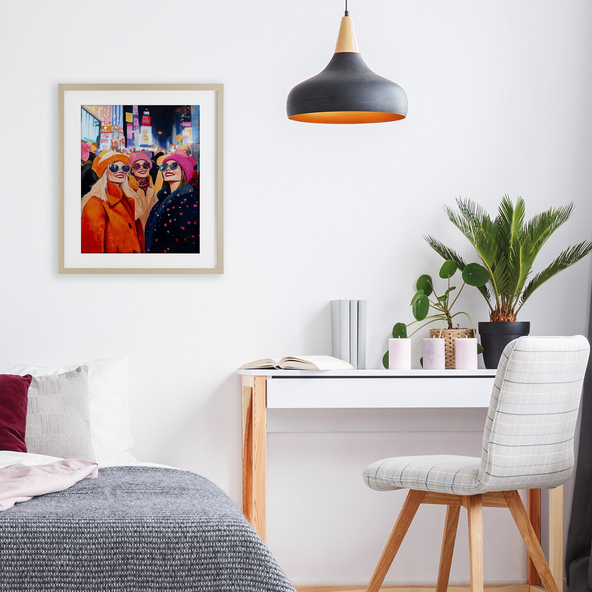 Stupell Industries New Year's Girls in City Birch Framed Print Under Glass, design by LSR Design Studio