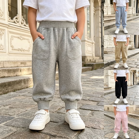 Faraee Kids Jogger Pants Elastic Waist Toddler Boys Casual Sweatpants with Side Pockets 2T 3T 4T 5T 6T 7T Loose Fit Solid Color Cotton Active Soft Trousers